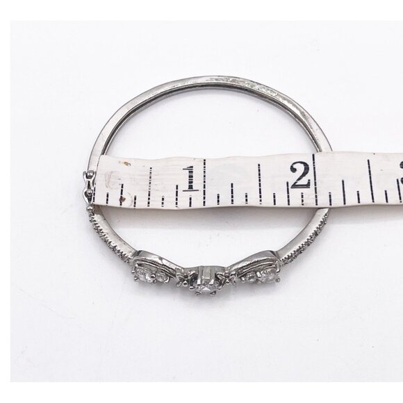 Silver Tone Cubic Zirconia Hinged Bangle Bracelet Vintage Style Three Stone - Picture 3 of 9
